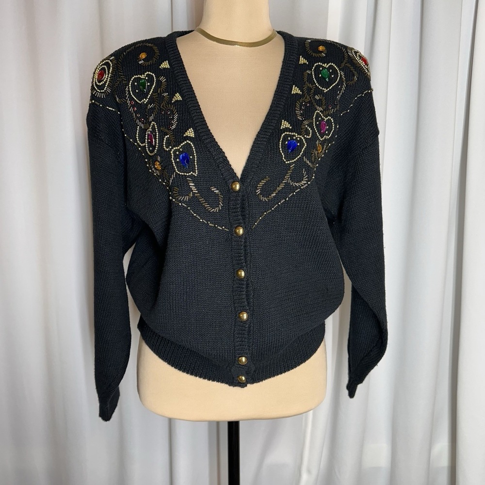Vtg Amilano Collection Cardigan Sz S Sweater Beaded Embellished Retro 80s Core‎